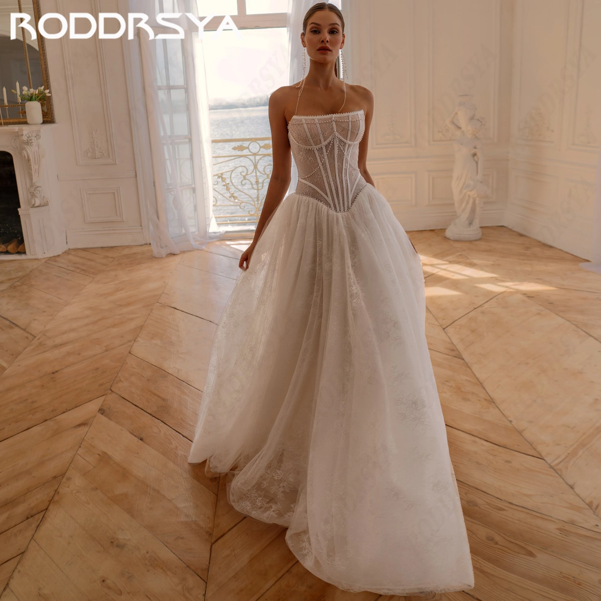 RODDRSYA Customized 2026 Lace Pearls Wedding Dress Strapless Bride Gown Vintage A Line Corset Bridal Dresses свадебное платье