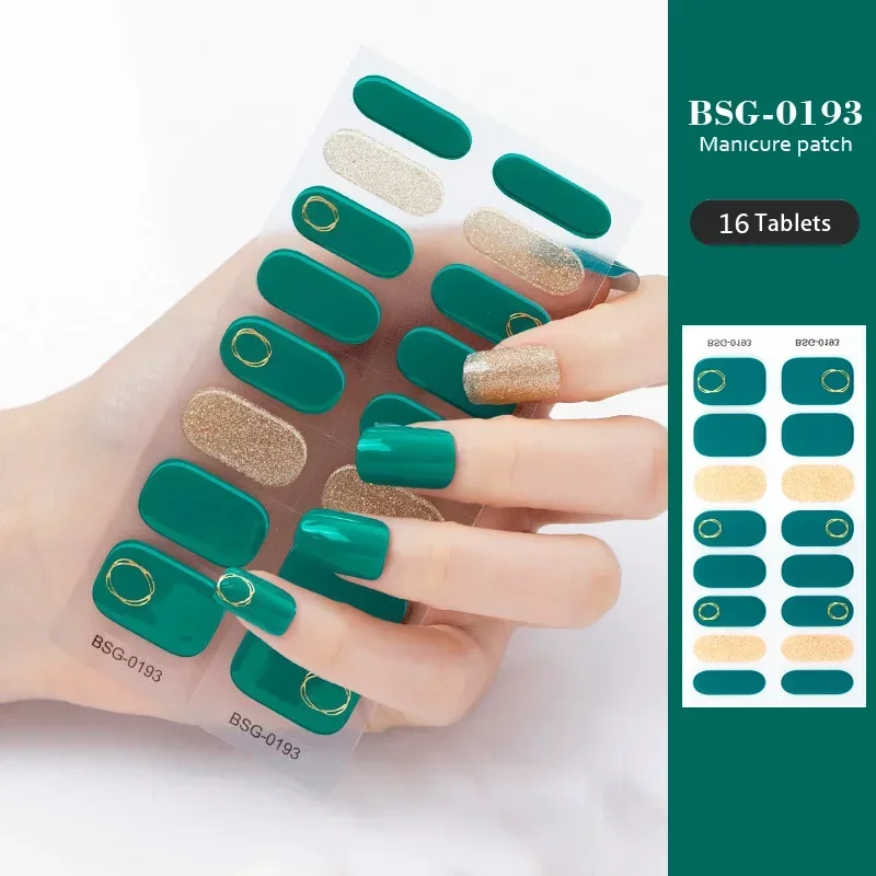 Pegatinas de uñas de Gel semicurado 3D, parches de uñas de Gel dorado caliente, pegatinas de cubierta completa para uñas, lámpara UV, necesita dijes de uñas, 16 puntas