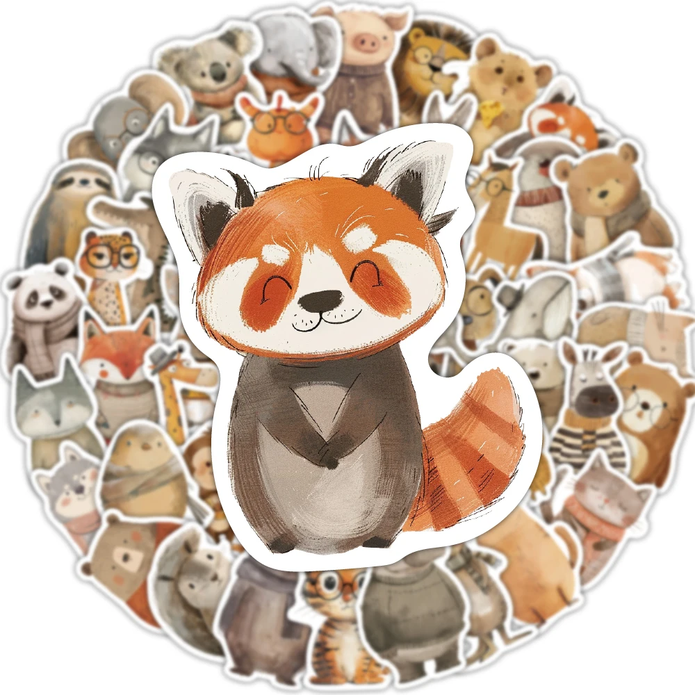 50Pcs Cute Scarf Wild Animal Stickers Waterproof Vinyl Fox Bear Panda Koala Decals For Laptop Water Bottle Luggage Phone Case