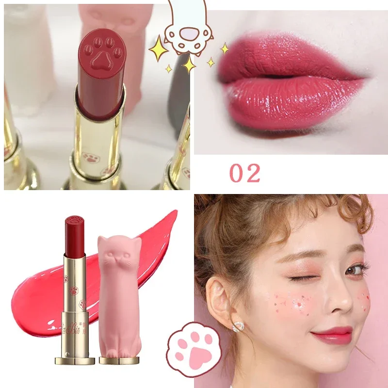 3 Pcs/Box Cartoon Cat Lipstick Makeup Cat Lip Stick Set Waterproof Long Lasting Crystal Lipstick Moisturizing Lipstick