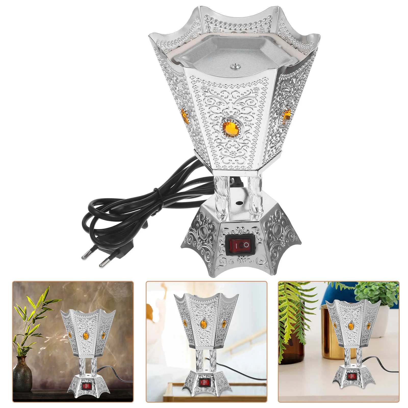 

Electric Incense Burner Metal Vintage Censer For Aroma Therapy Home Decor Table Ornament Portable Plug In Burner Reusable