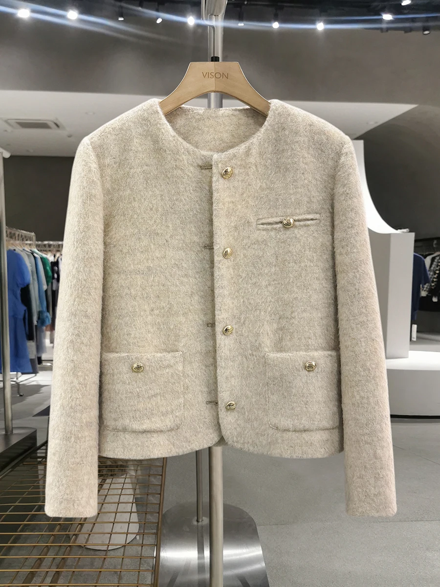 

Утепленное шерстяное пальто для женщин, модный дизайн, с внутренней подкладкой из пуха, бежевого цвета, новая зимняя модель, прямой крой, длинный рукав.