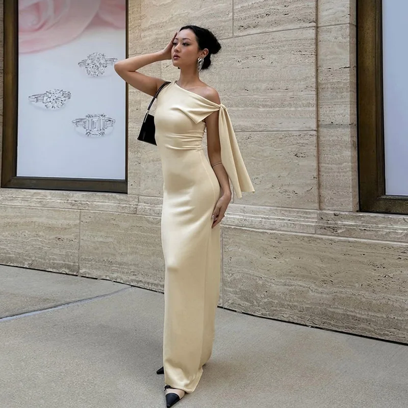 Fashion Solid O-Neck Maxi Dresses Elegant Patchwork Sexy Evening Party Club Y2K New Bodycon Casual