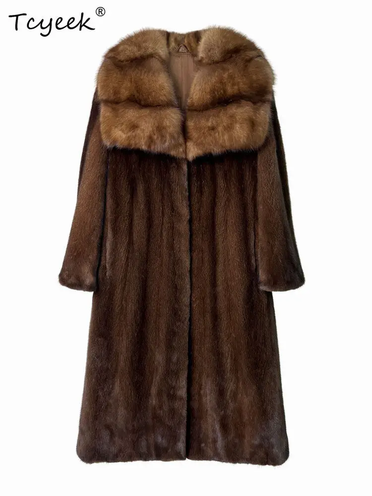 Tcyeek Top Quality Natural Whole Mink Fur Coat Woman Winter Clothes Womens Coats Real Fur Mink Warm Over Knee Casaco Feminino