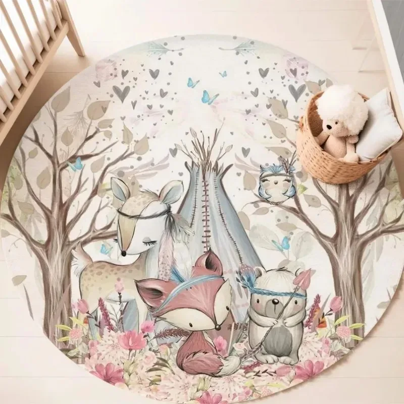 Play Round Floor Mat Cartoon Giraffe Sika Deer Carpet  Bedroom Bedside Non Slip Rug Home Decoration - view 3