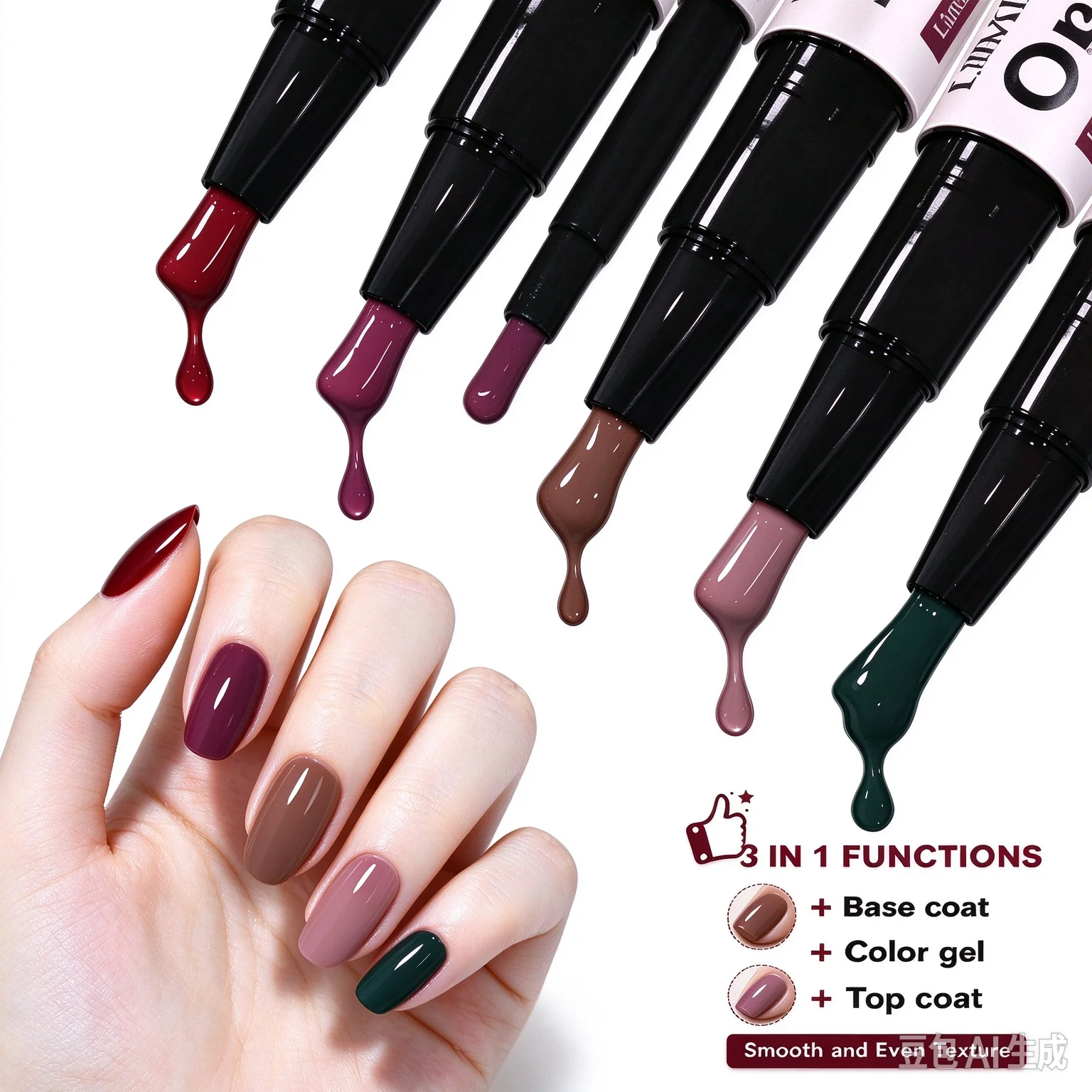 48 Colors Solid Color Gel Nail Polish Pen 3 in1 Gel Nail Varnish One Step Quick Manicure Kit Dark Skin Friendly DIY Nail Art