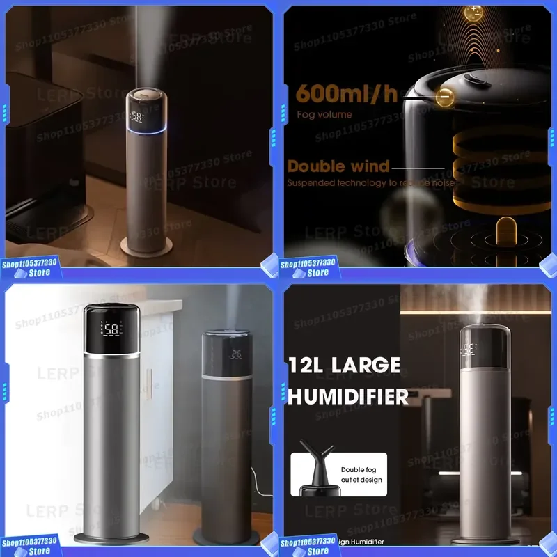 12L Large Capacity Vertical Floor Humidifier Cold Mist Maker For Home Living Room Bedroom Air Moisturizer Quiet Operation