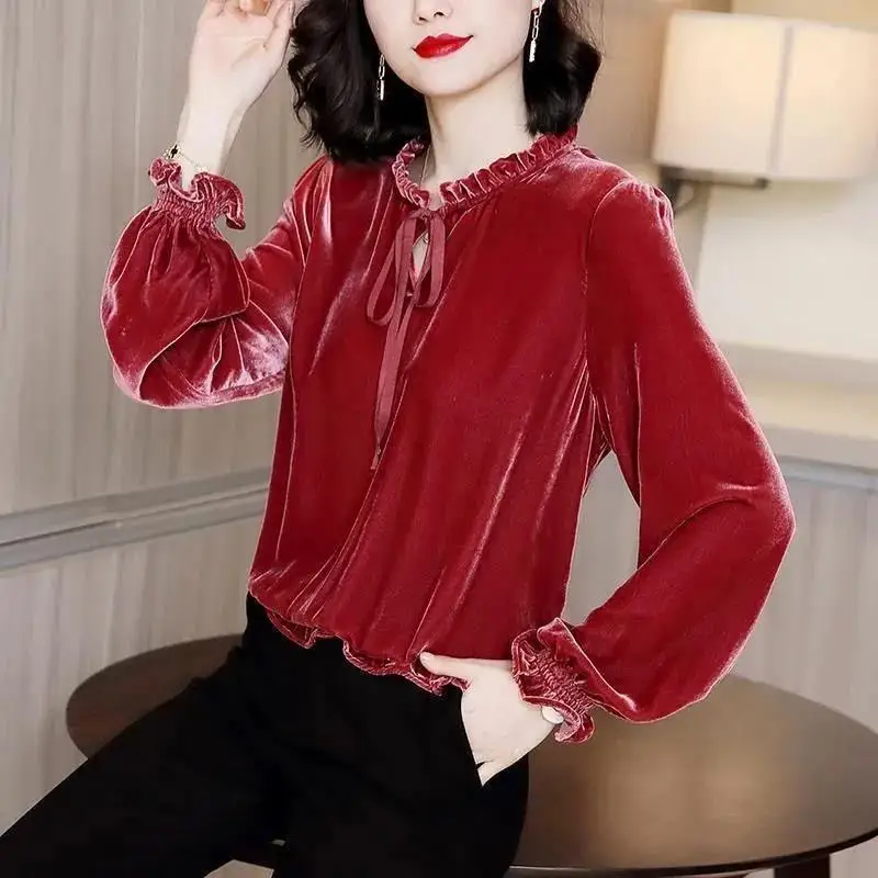 

Женская свободная базовая кофта из вельвета в корейском стиле, модная, весна-осень, новый дизайн, ретро, с небольшим воротником