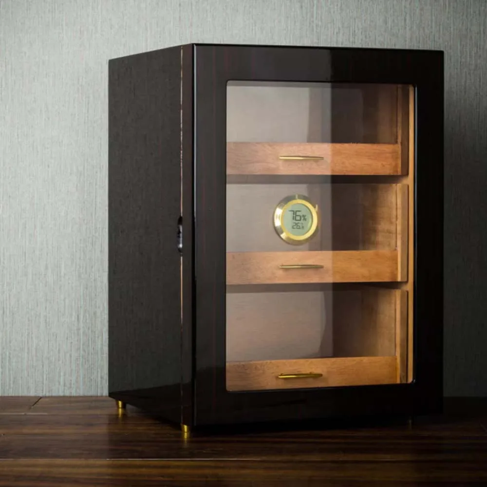 Three Layers Perspective Window Cigar Cabinet Small Cigar Cabinet Cedar Wood Display Moisturizing Box Cooler