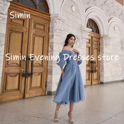 Simin Satin A-line Off-the-shoulder Neckline Formal Prom Gown Ruffle Ankle-length Evening Elegant Party dresses for women 2023