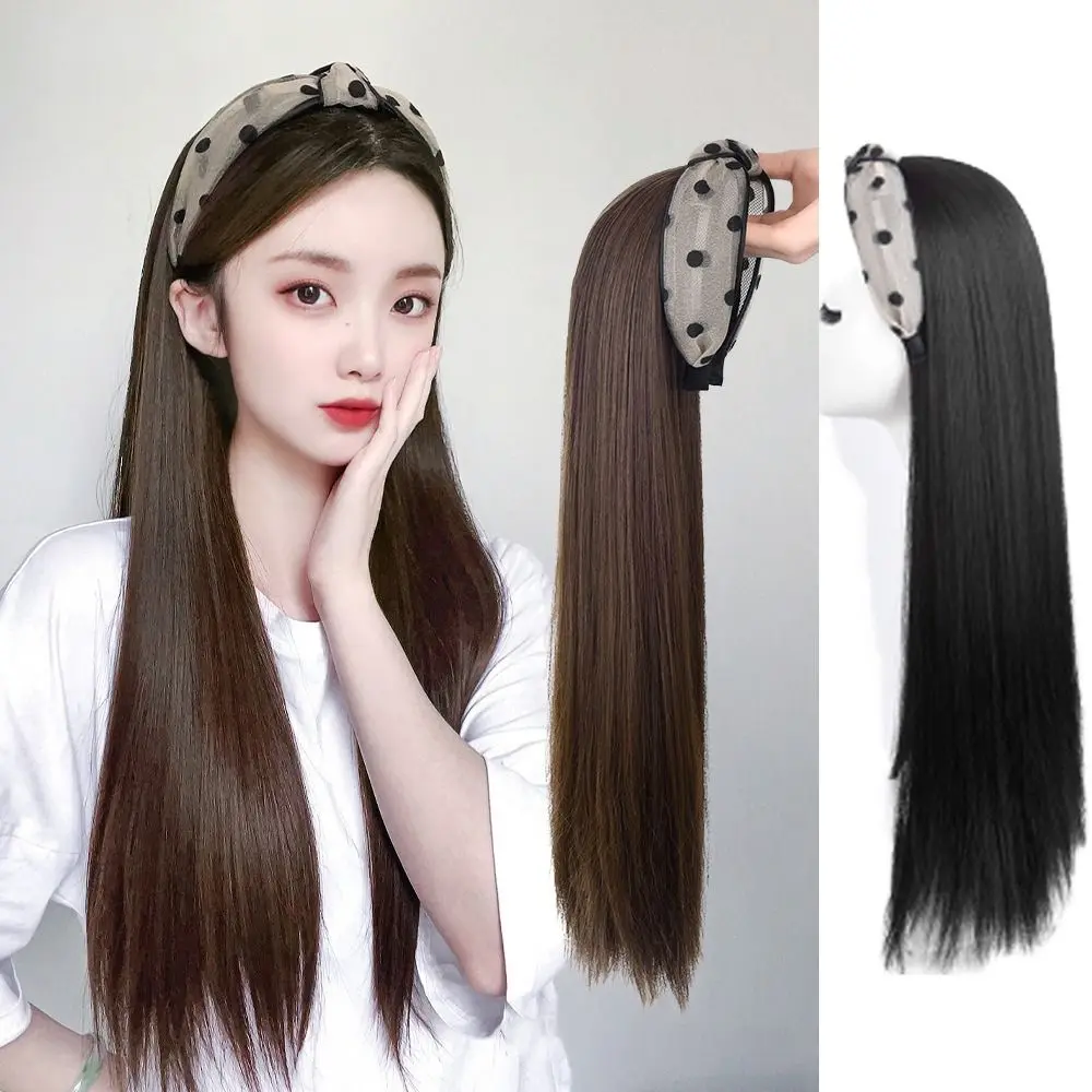 

Fashion Hair Extension Synthetic Headband Natural Straight Hair Hairpieces Synthetic Replacement Fake Half Wig Women