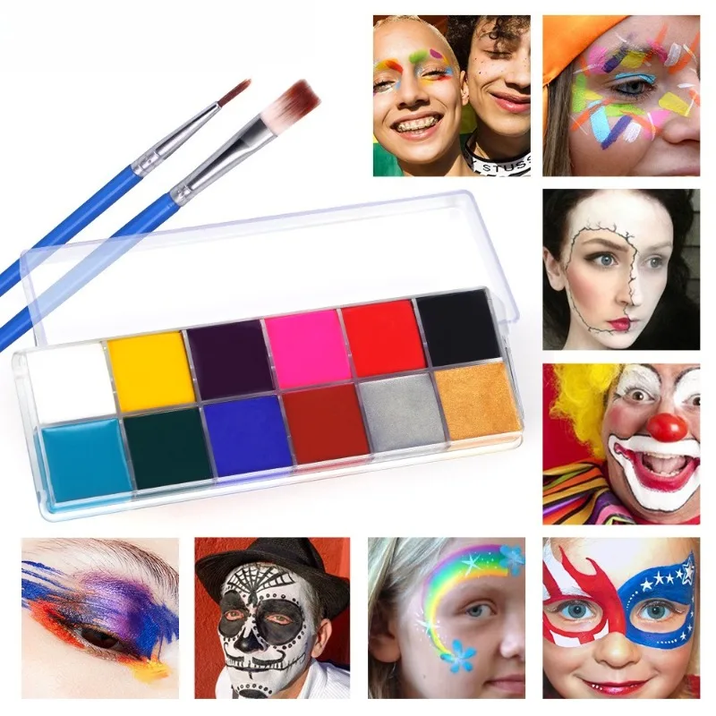12 Color Water Based Face Paint Palette Non Toxic Quick Dry for Halloween Body Art and Carnival Makeup Costume Party Easy Wash