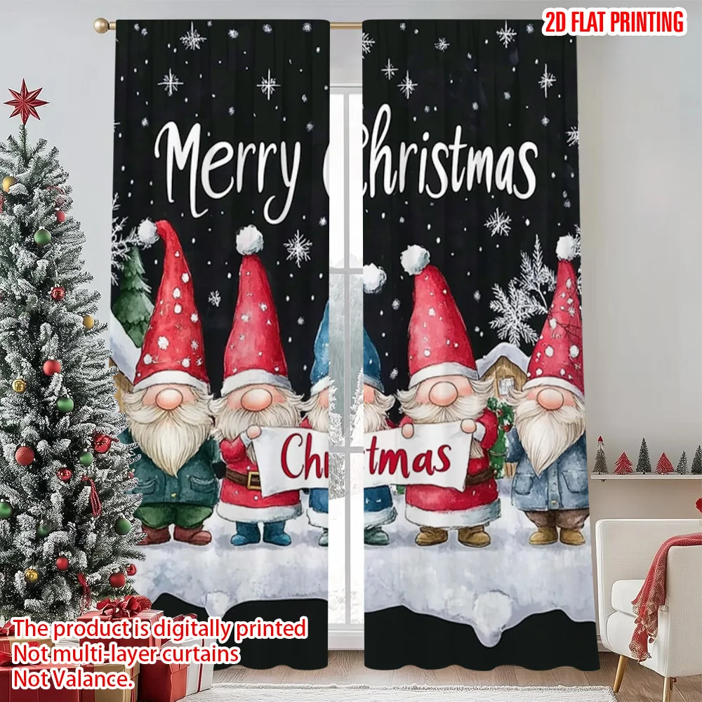 

2pcs 2D flat printing Merry Christmas Popular Drapes Snowflakes_ Christmas trees_ pine trees and gnomes Durable Polyester