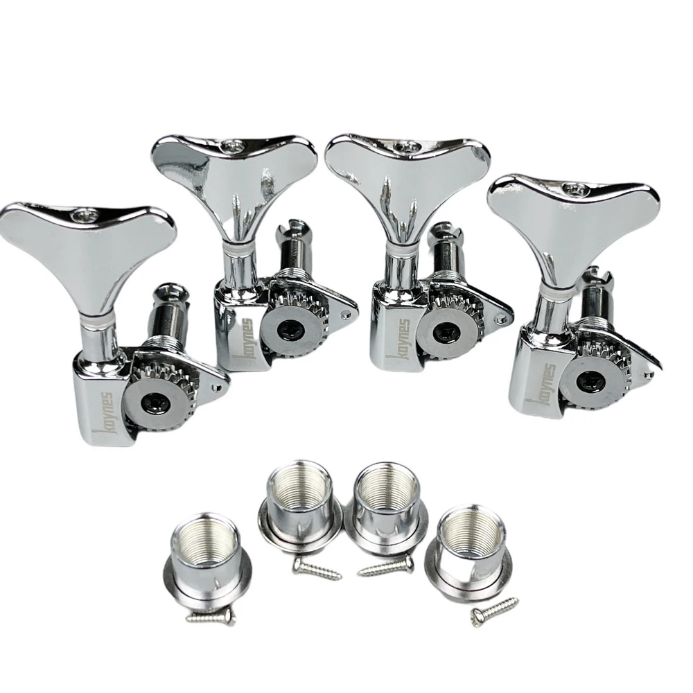 KAYNES Bass Tuners 1:24 Ratio Open Gear Tuning Key Pegs Machine Head Tuners for Electric Jazz Precision Instruments DJ342 Chrome