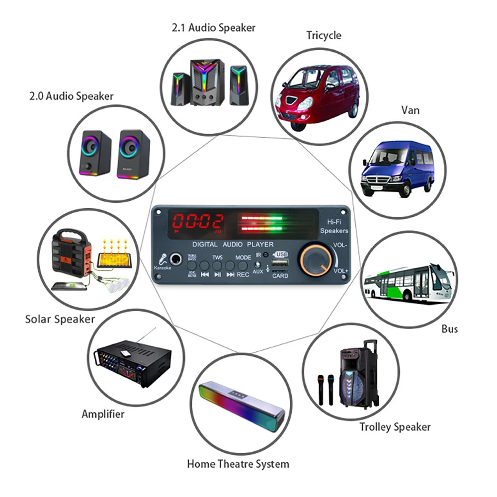 KEBIDU Bluetooth 5.3 MP3-Decoder-Board Auto TWS Kabelloser MP3-Player DC 12V DIY Home Audio Modul mit Mikrofon USB TF FM-Radio für Lautsprecher – Detail 4