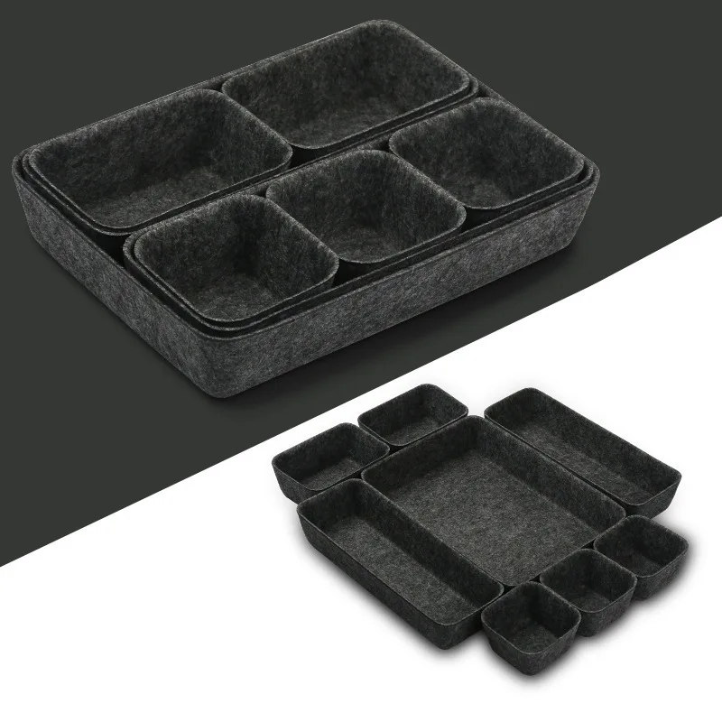 Multifunctional Felt Storage Box Set 8 Pieces Stylish Organizer for Cosmetics Office Accessories in Multiple Colors