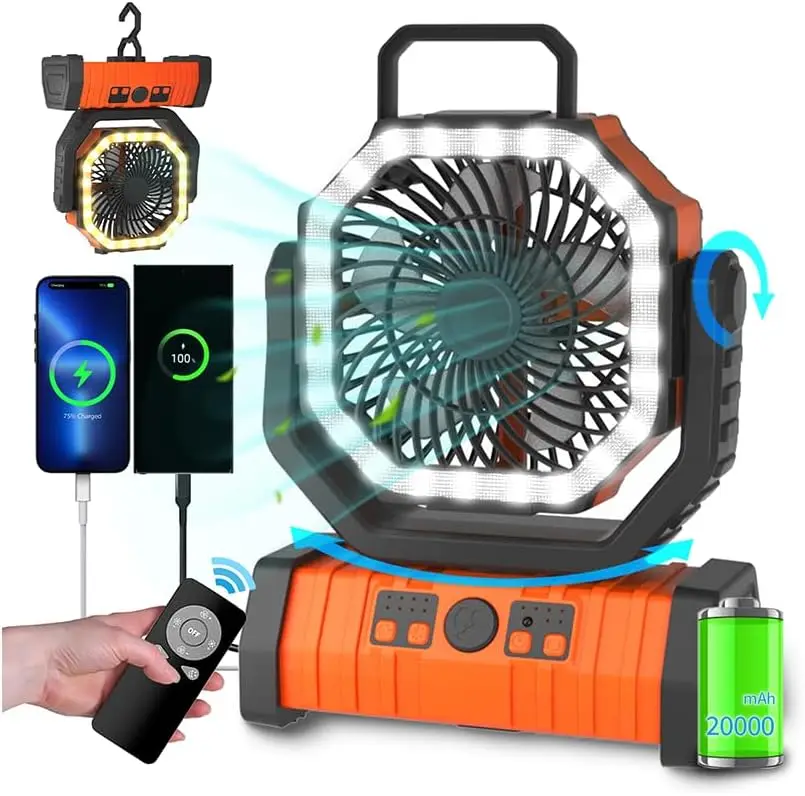 

Camping Fan - 20000mAh Battery Powered Fan Battery Operated Rechargeable Portable Outdoor Tent Fans with Hanging Hook