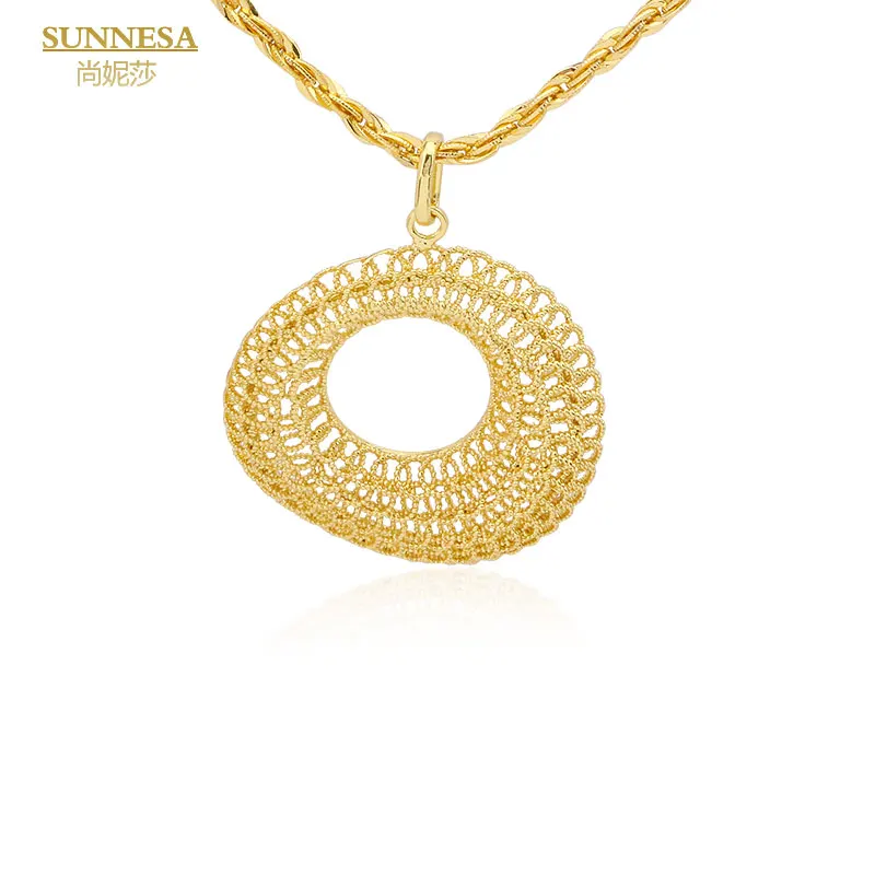 SUNNESA Complex Hollow Jewelry Set Earrings Necklace Pendant For Women Dangle Drop Earring Gold Color Dubai Jewelry