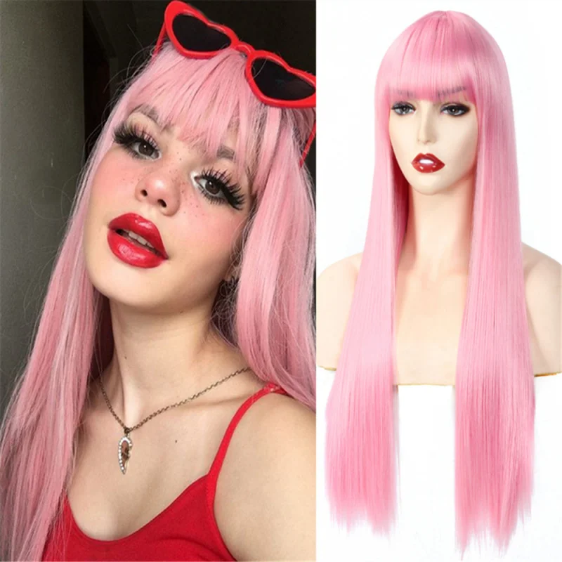 

New women's high-temperature synthetic fiber wig with middle parting and long straight hair