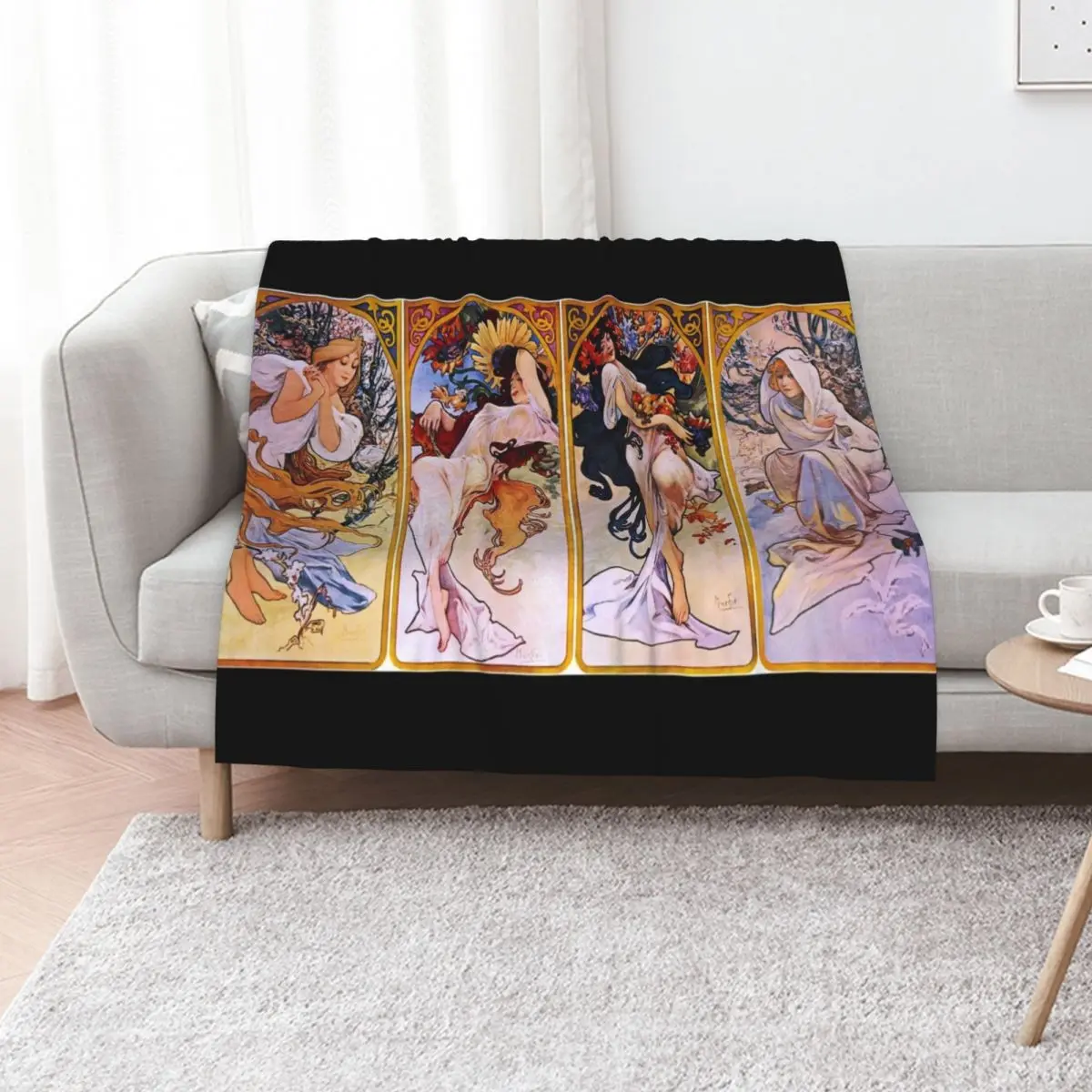 Alphonse Mucha Throw Blanket Luxury Brand Picnic for winter Sleeping Bag Moving Flannel Fabric Blankets
