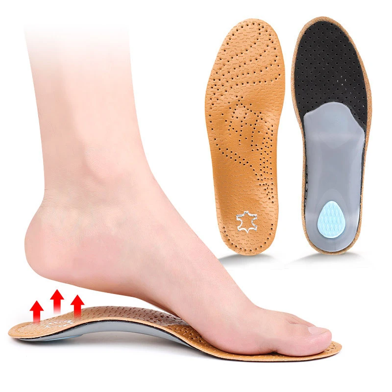 Leather Orthopedic Insole Orthotic Arch Support Pad Flat Foot Arch Correct Cowskin Shoe Pad With Antibacterial Active Carbon