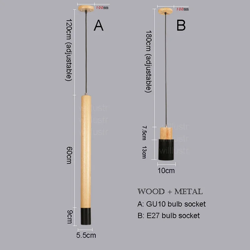 Wood Plus Metal Cylinder Pendant Lamp Restaurant Hotel Villa Bar Counter Suspension Hanging Lighting Ceiling Chandelier