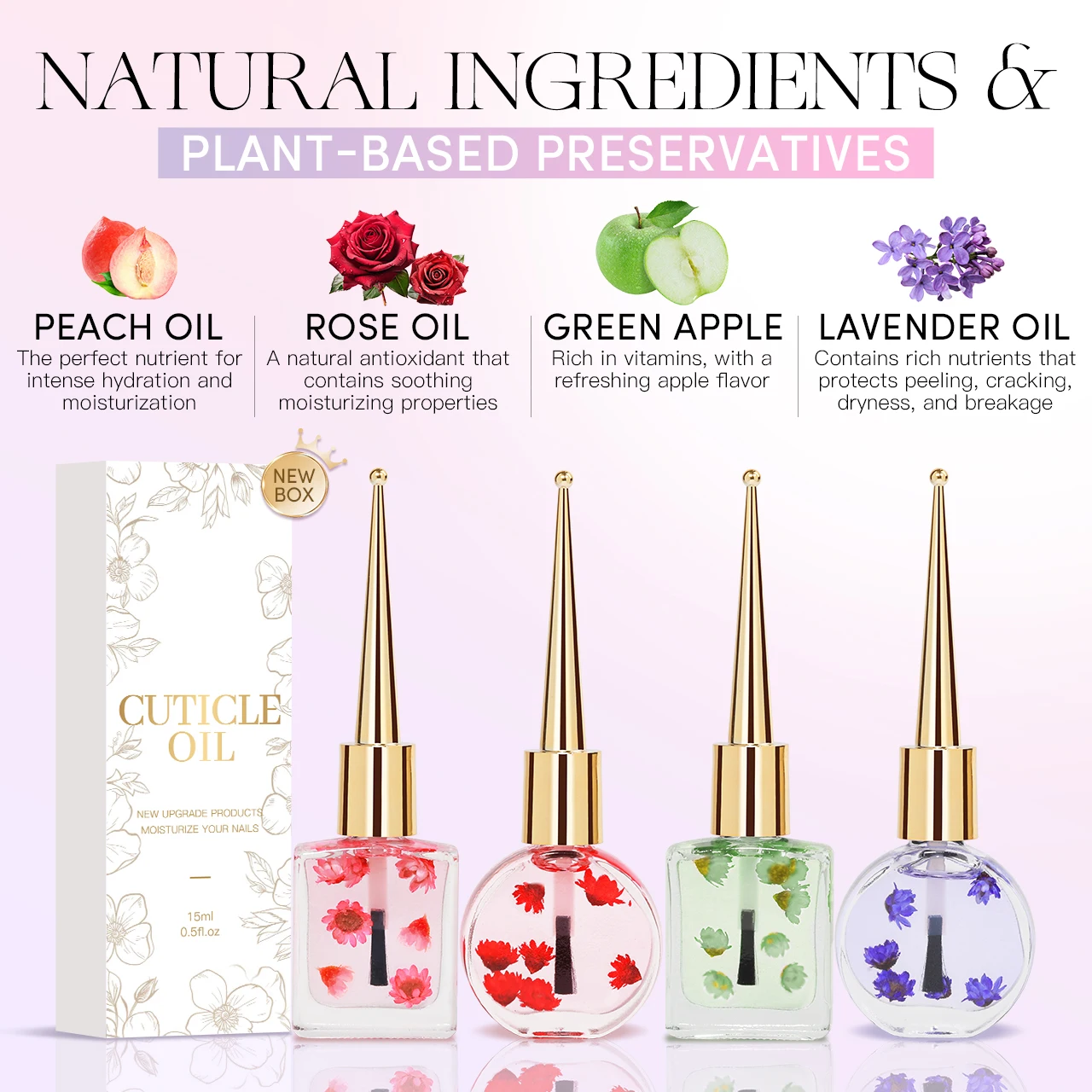 アイドルカラー-天然のオーガニックキューティクルオイル,本物の花,ネイルケア,ビタミン,15ml