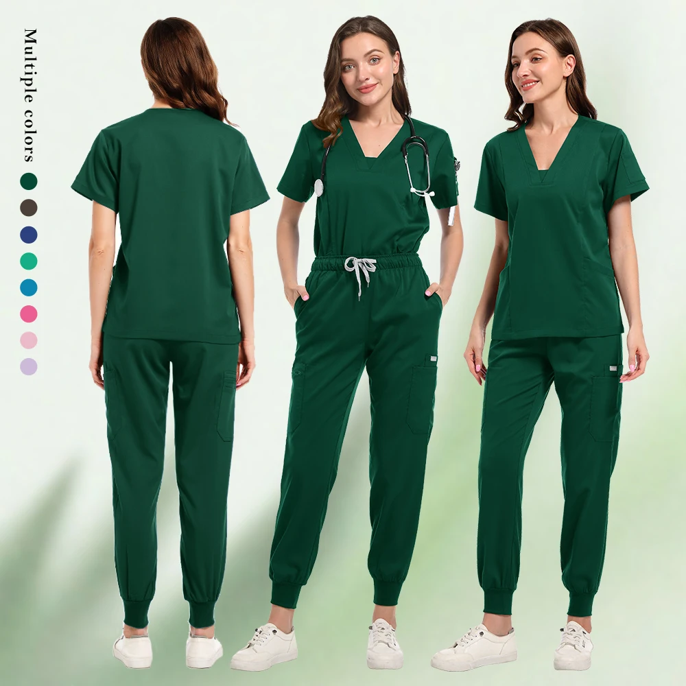 High Quality Soft Elastic Fabric Medical Scrub Sets Blouse and Pants Beauty Salons Dental Hospitals Nurse Vet Working Clothes