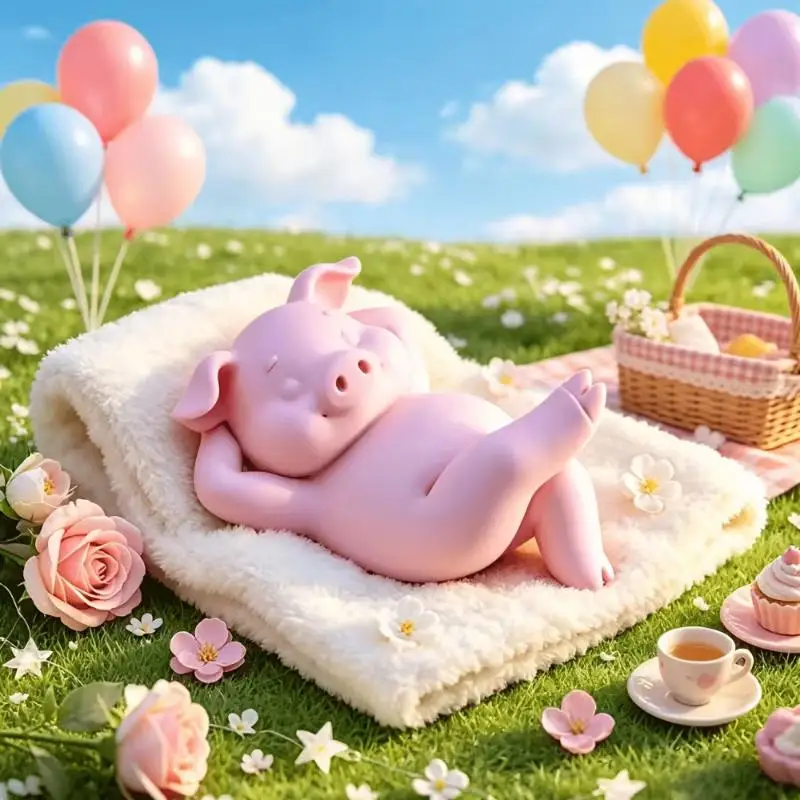 1Pcs 3D Print Mini Relax Piggy Statue Cute Reclining Lazy Pink Pig Figurine Kawaii Desktop Ornament Home Bedroom BookShelf Deco