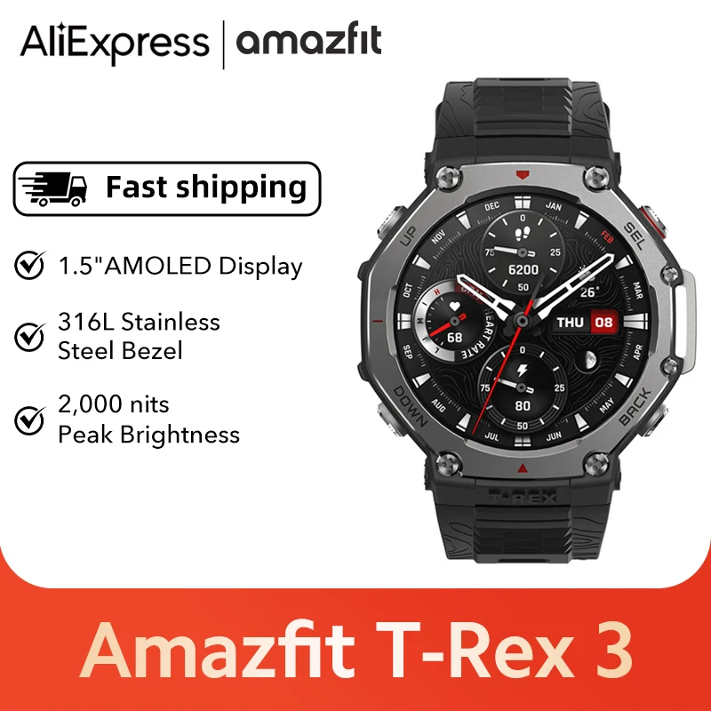 

Amazfit T-Rex 3 Support NFC multiple languages Outdoor Smartwatch 48mm 170+Sport Modes 1.51'' AMOLED Display 6 Satellite Systems