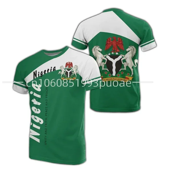 Nigeria Flag & Coat of Arms Graphic Tee Summer Casual Pullover Men's Fashion Loose T-shirts Boy Oversized Short Sleeves Tops