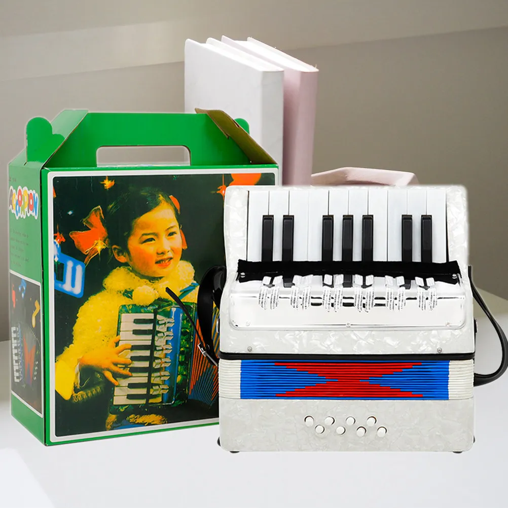 Portable Accordion for Beginners ABS White Educational Musical Instrument for Cognitive Skill Development