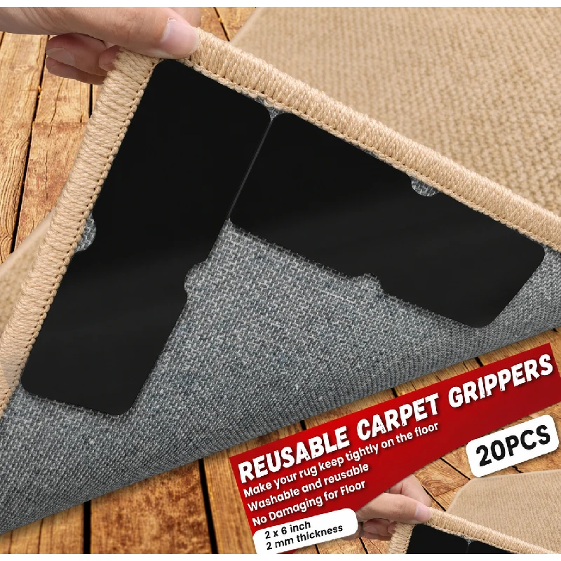 20Pcs Carpet Gripper Pads, Washable Non-Slip Rug Grippers for Floor, Reusable Double-Sided Carpet Tape, Removable Area Rug Holde