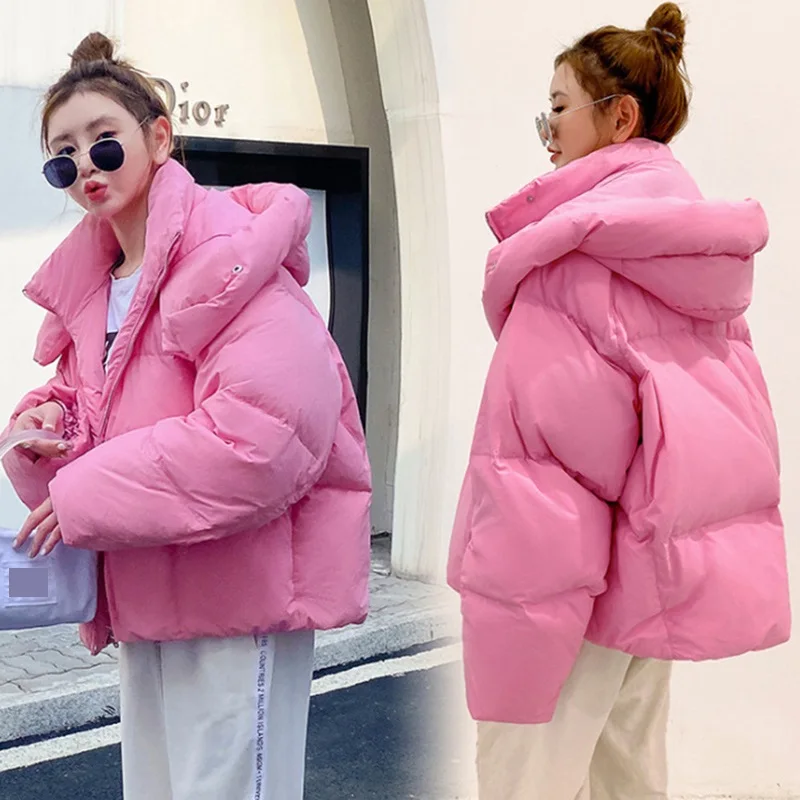 

2023 Winter Jacket Women Park Korean Hooded Bread Short Cotton Coat Women Parkas Thicke Loose Down Cotton Jacket Female Outwear