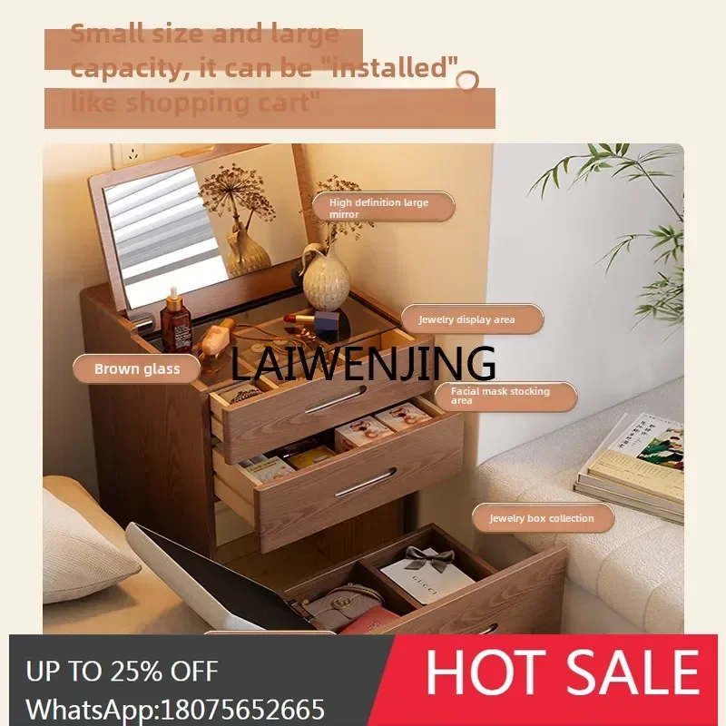 LYN solid wood dresser small apartment mini flip cover dressing table bedside storage cabinet integrated