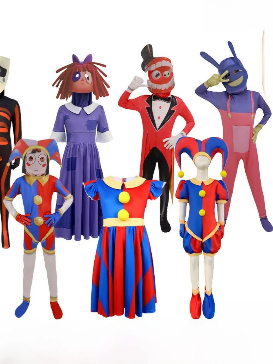 

Новый цирковой комбинезон клоуна Pomni, костюм для выступлений на Хэллоуин, молочный шелк, женская этническая сценическая одежда, полиэстер