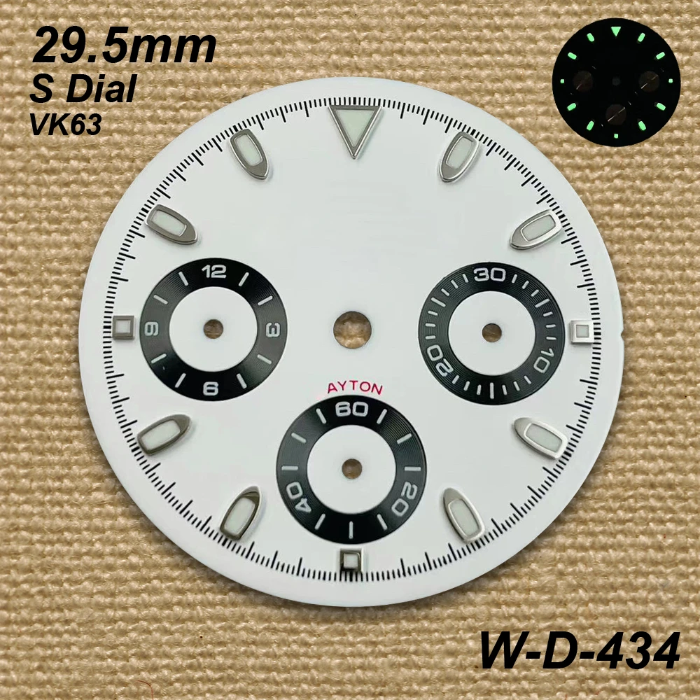 29.5mm Panda DTN S Dial Suitable For VK63 Movement Green Luminous high-quality Quartz Watch Modification Accessories