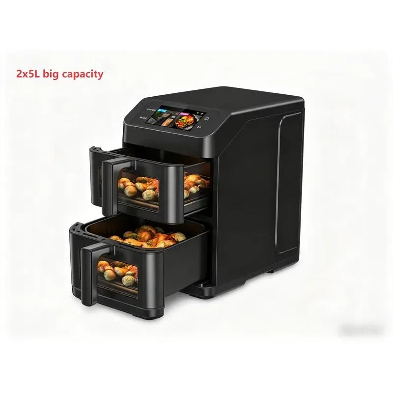 Modern 2x5L Double Basket Air Fryer With Touch Screen Digital Control Built In Recipe Wifi APP Connect Visible Cooking