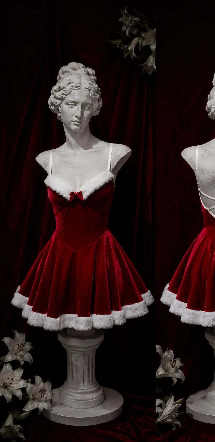 【 Fragments.SPECIAL LINK:THE MASCOT'SLITTLE GIFT】Women’s A-Line Christmas Mini Dress, Sexy & Cute Red and White Faux Fur Holiday