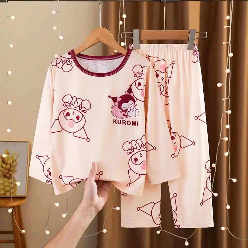 Kawaii Sanrio Anime Pajamas Sets Cinnamoroll Kuromi Autumn Children Milk Silk Boys Girls Sleepwear Kids Homewear Clothes