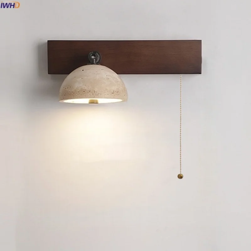 

IWHD Mid Century Modern LED Wall Lights For Home Lighting Living Room Pull Chain Switch Adjustable Angle Bedside Lamps Arandela