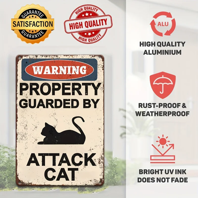 Danger Cat Warning Sign - Classic outdoor courtyard wooden wall decoration - Multifunctional Hanging Wooden Plaque