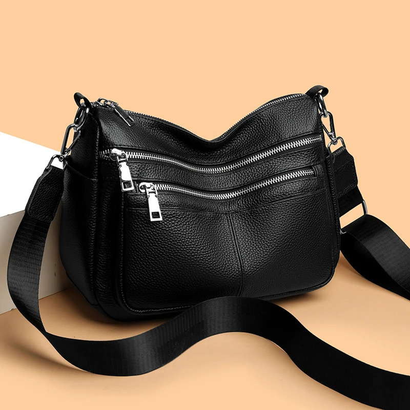

High Quality Genuine Leather Multi-pocket Women Shoulder Crossbody Bag Vintage Large Capacity Female Handbags Luxury Tote Wallet
