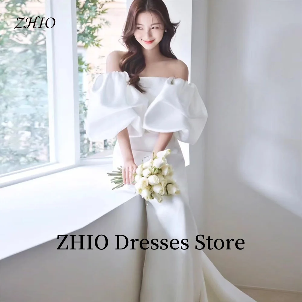 

ZHIO Elegant Mermaid Wedding Party Dress Sweetheart Puff Sleeves Floor Length Evening Bridal Gown Korea Photo Shoot Customized