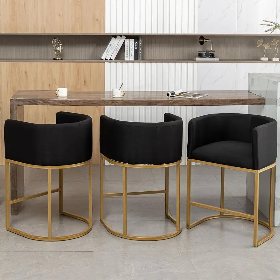 

Bar Stools Set of 3, 25 H Modern Counter Height Bar Stools with Backrest, Linen Fabric Upholstered Bar Stool for Kitchen Island