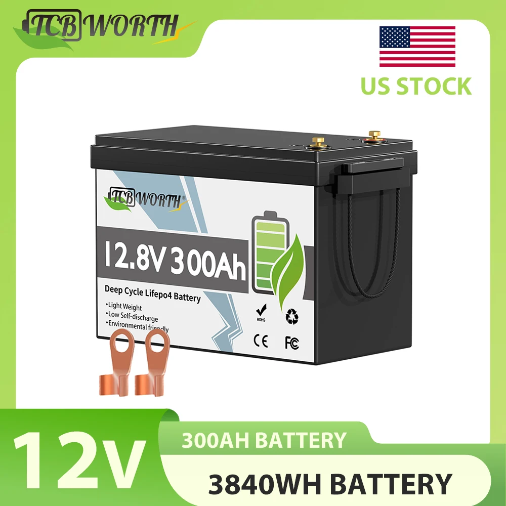 

12V 300Ah 100Ah LiFePO4 Lithium Battery with 200A BMS Max 2560W Output,6000+ Cycles,Easy Installation,Ideal for RVs, Solar,