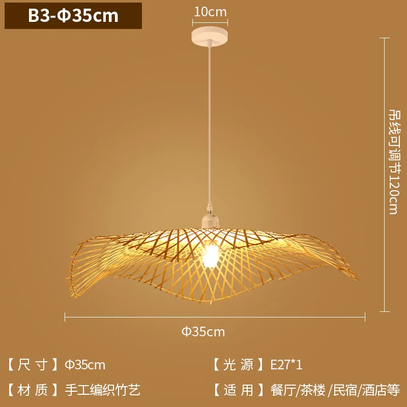 Sudeste Asiático Bambu LED Lustre, Zen Bar Lâmpada Pingente, Lotus Folha Modelagem, Iluminação Sala de Jantar, 90-260V, Chinês