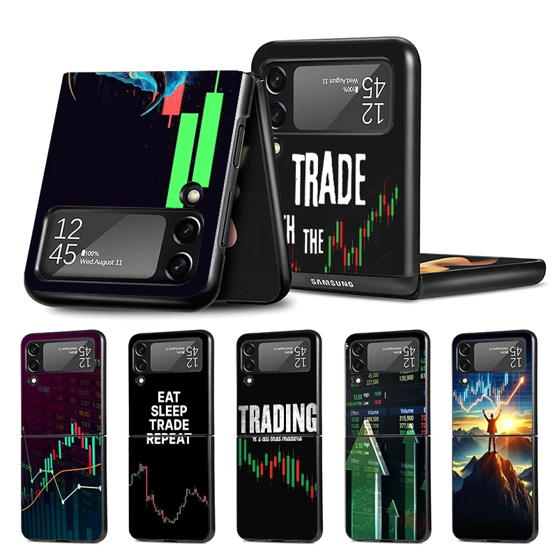 Trade Investment Forex Stock Market Z Flip 4 Phnoe Case For Samsung Z Flip 3 5 5G Black Hard Shell Galaxy ZFlip3 ZFlip4 ZFlip5 U