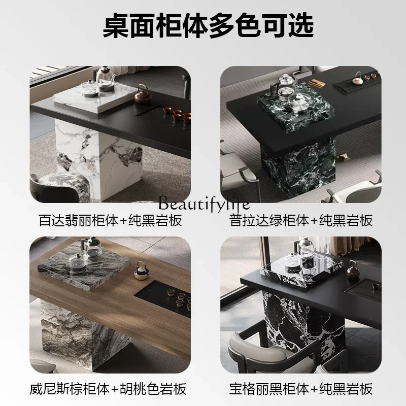 03Итальянский легкий роскошный минималистичный чайный столик из каменной плиты и комбинация стульев, встроенный большой доска, домашний балконный чайный столик