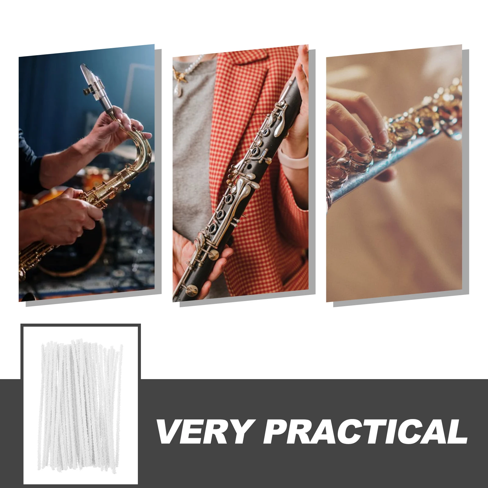 

50 pcs Saxophone Brush Wind Instrument Care Tool Flute Clarinet Maintenance Kit Saxophone Cleaner Care Brush Metal Cleaner